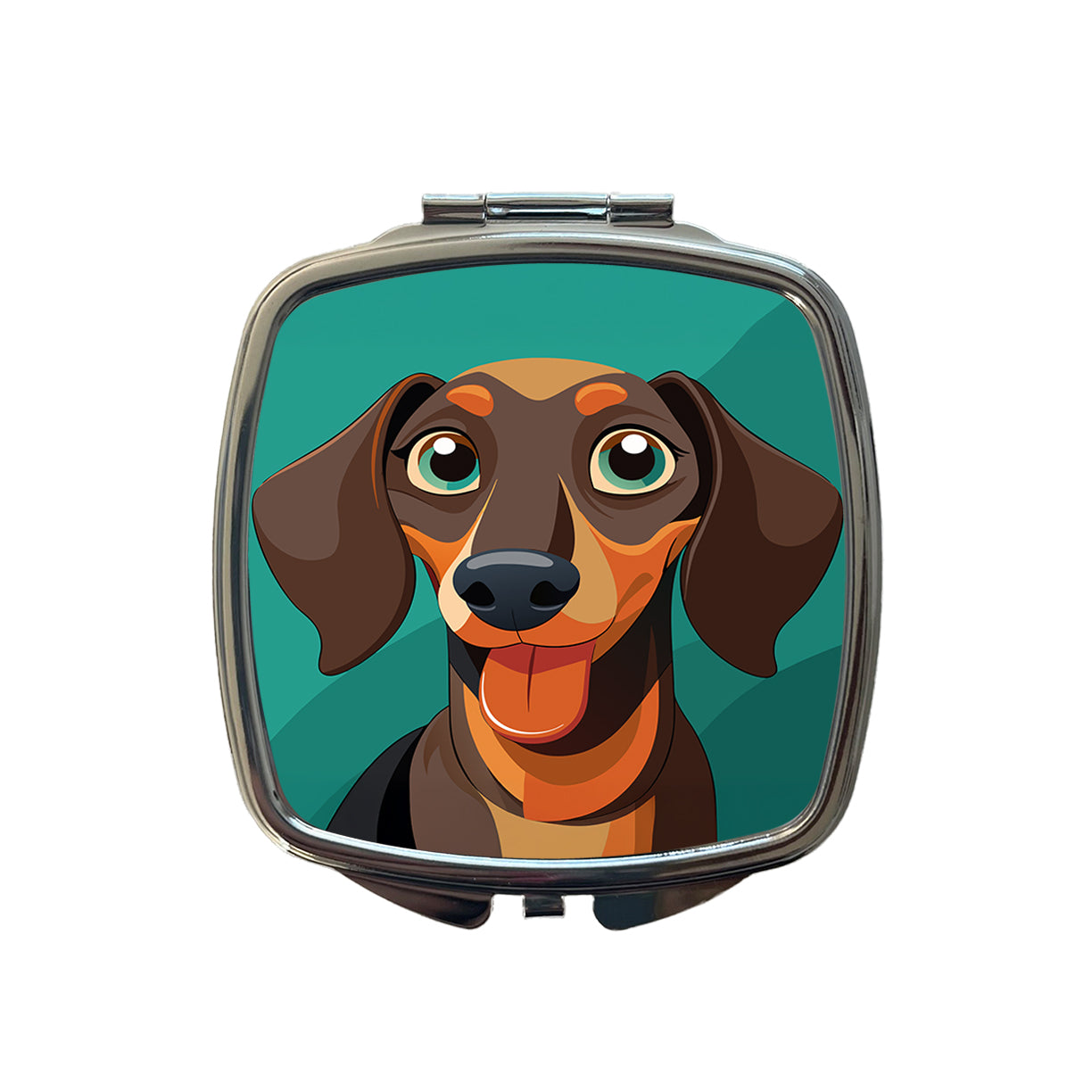 Dachshund Dog Sticking Out Tongue Funny Small Travel Purse Handbag Pocket Makeup Compact Mirror