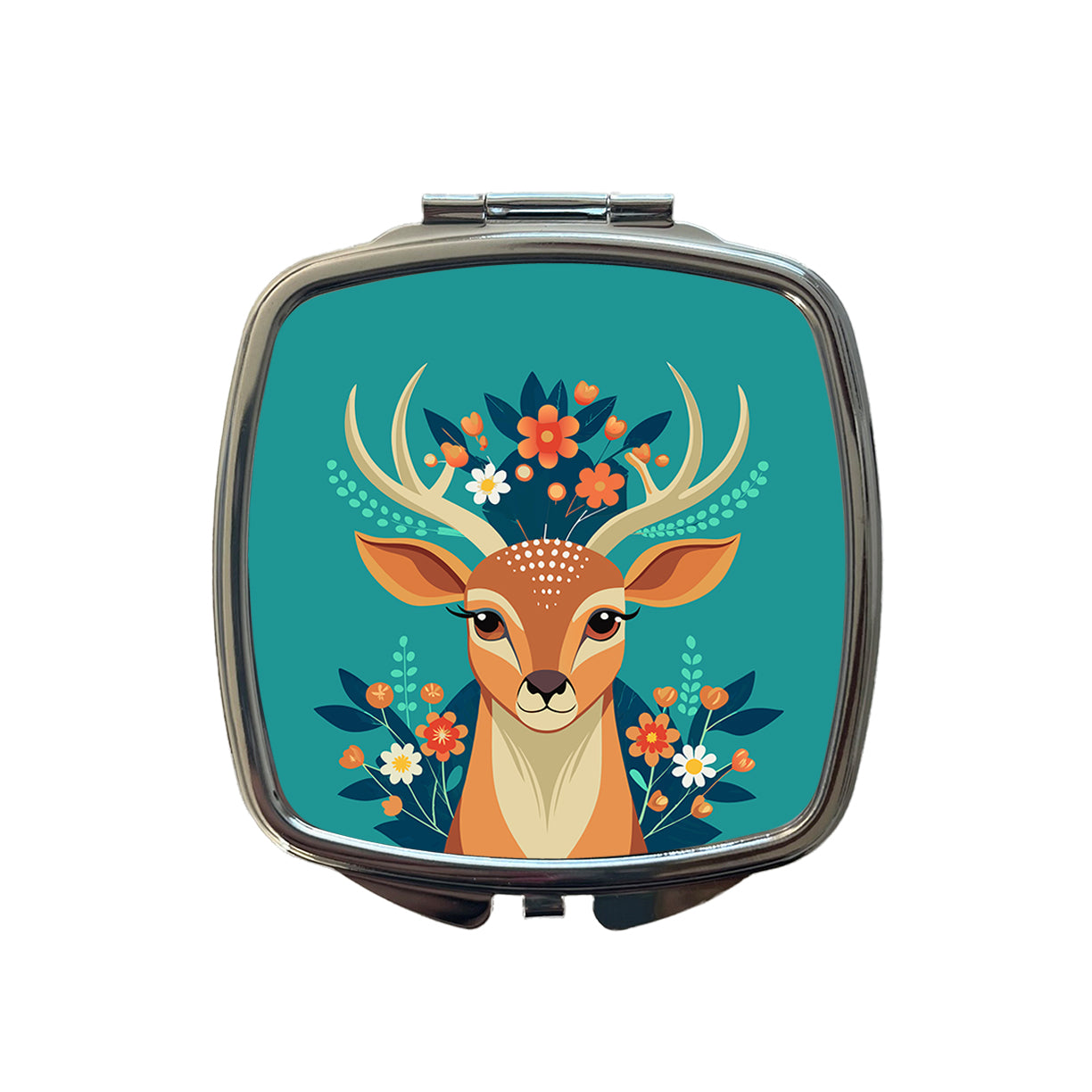Deer Head Floral Flowers Small Travel Purse Handbag Pocket Makeup Compact Mirror