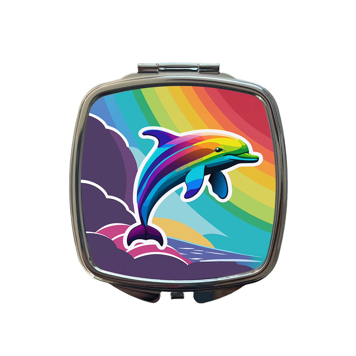 Dolphin Rainbow Cute Small Travel Purse Handbag Pocket Makeup Compact Mirror