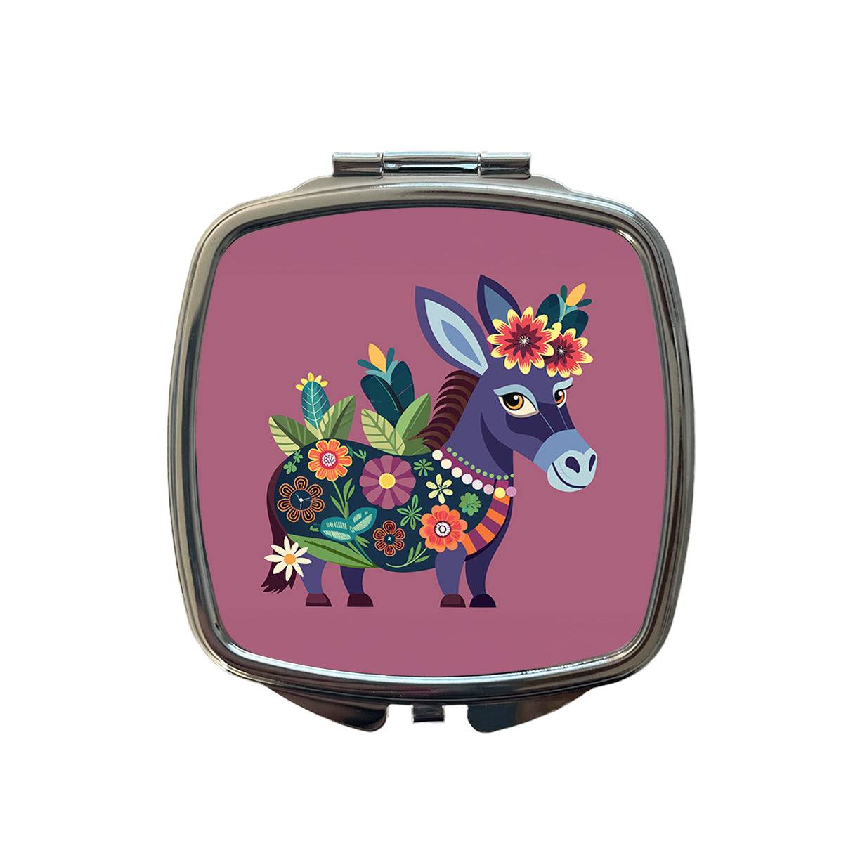Donkey Floral Flowers Small Travel Purse Handbag Pocket Makeup Compact Mirror