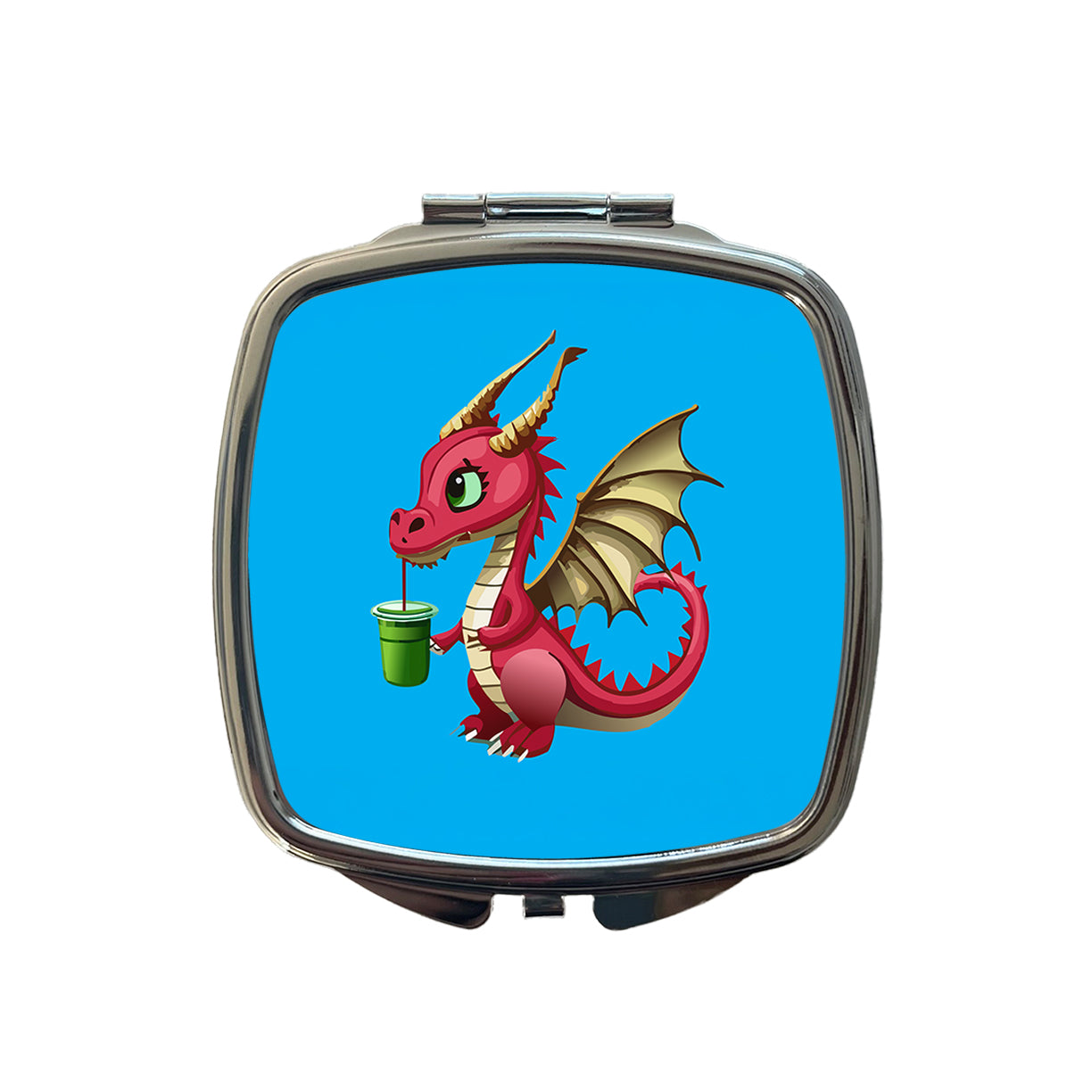 Dragon Drinking Boba Tea Funny Small Travel Purse Handbag Pocket Makeup Compact Mirror