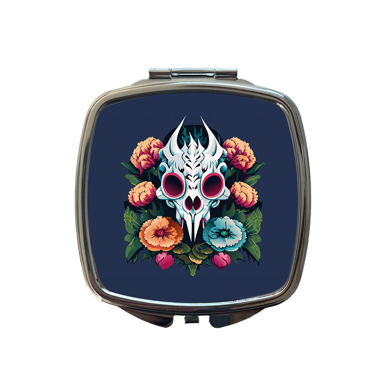 Dragon Skull and Flowers Small Travel Purse Handbag Pocket Makeup Compact Mirror