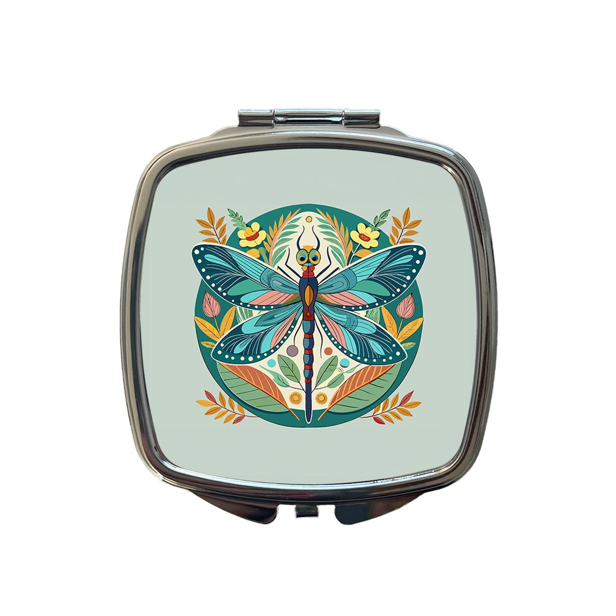 Dragonfly Floral Flowers Small Travel Purse Handbag Pocket Makeup Compact Mirror