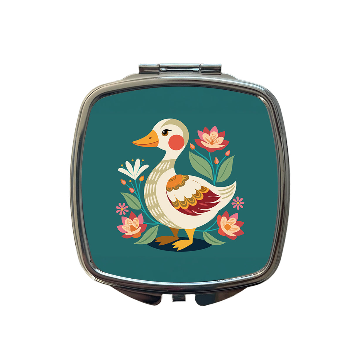 Duck Floral Flowers Small Travel Purse Handbag Pocket Makeup Compact Mirror