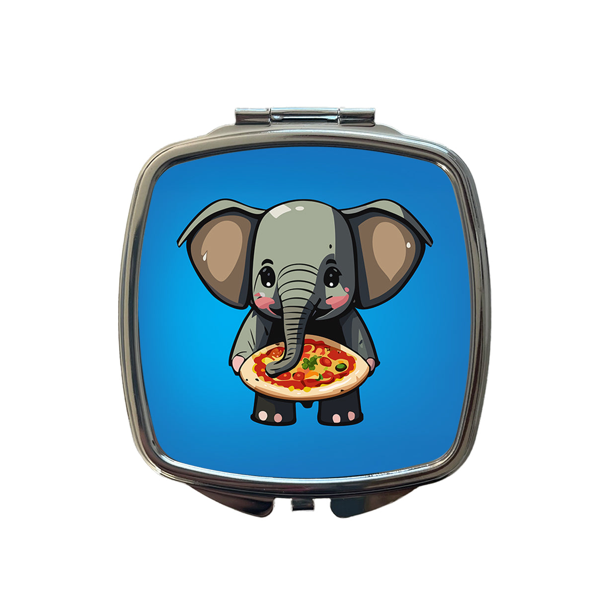 Elephant Eating Pizza Funny Small Travel Purse Handbag Pocket Makeup Compact Mirror