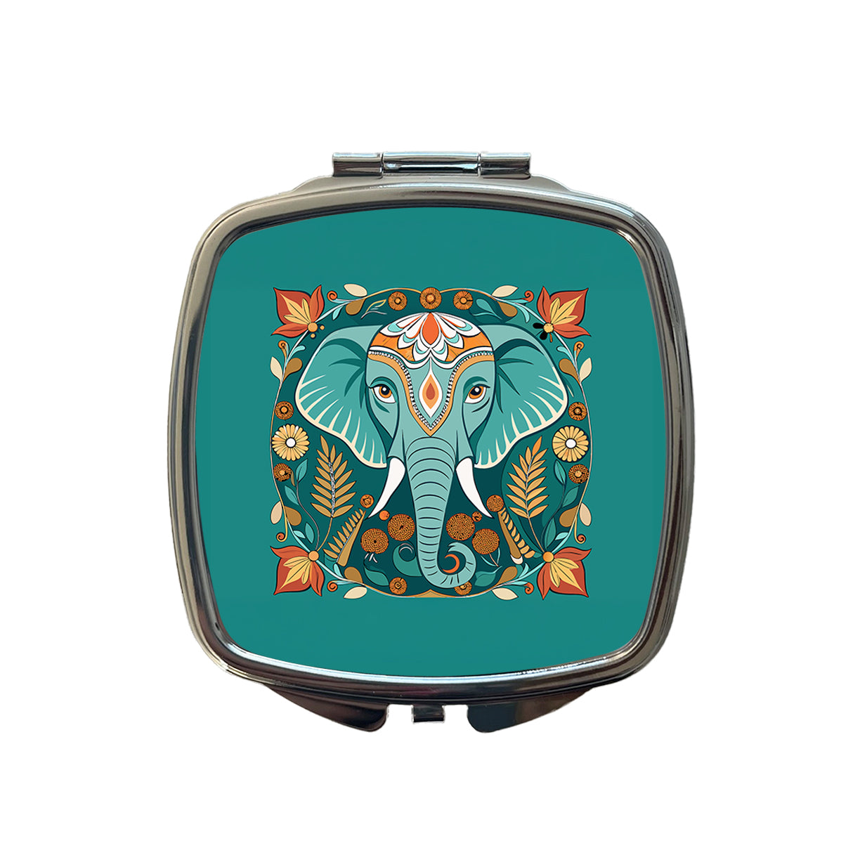 Elephant Floral Art Nouveau Flowers Elegant Small Travel Purse Handbag Pocket Makeup Compact Mirror