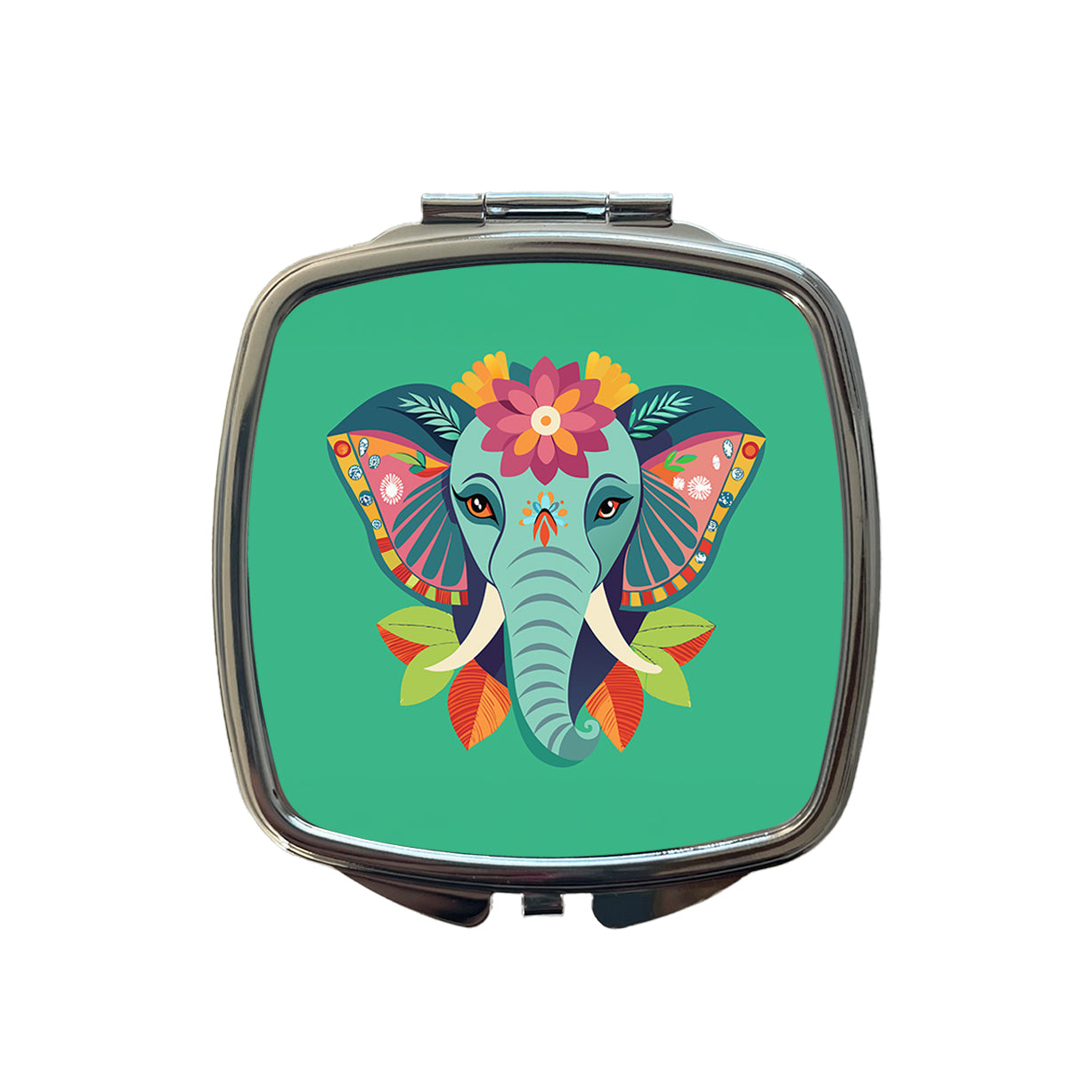 Elephant Head Floral Flowers Small Travel Purse Handbag Pocket Makeup Compact Mirror