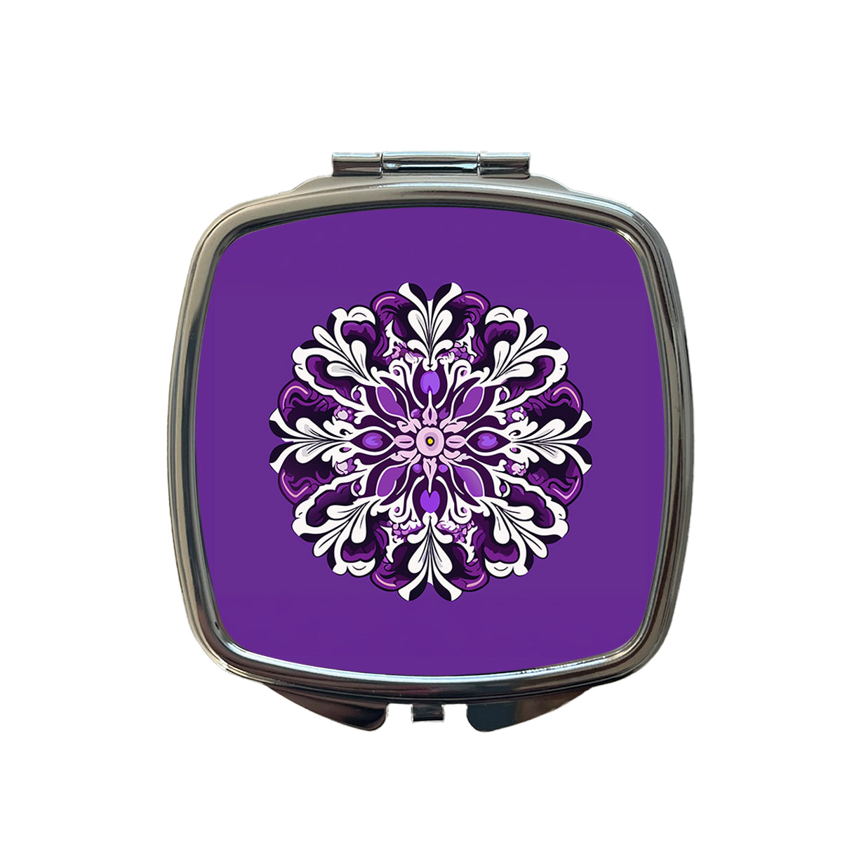 Floral Motif Mandala Purple Beautiful Small Travel Purse Handbag Pocket Makeup Compact Mirror