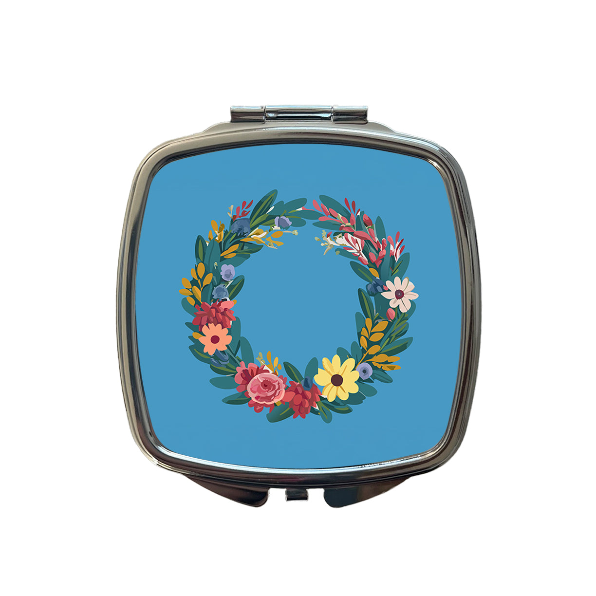 Floral Wreath Border Spring Small Travel Purse Handbag Pocket Makeup Compact Mirror