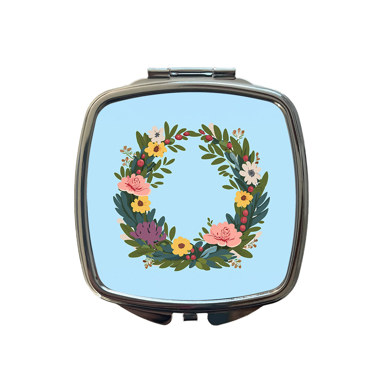 Floral Wreath Flowers Spring Wedding Small Travel Purse Handbag Pocket Makeup Compact Mirror