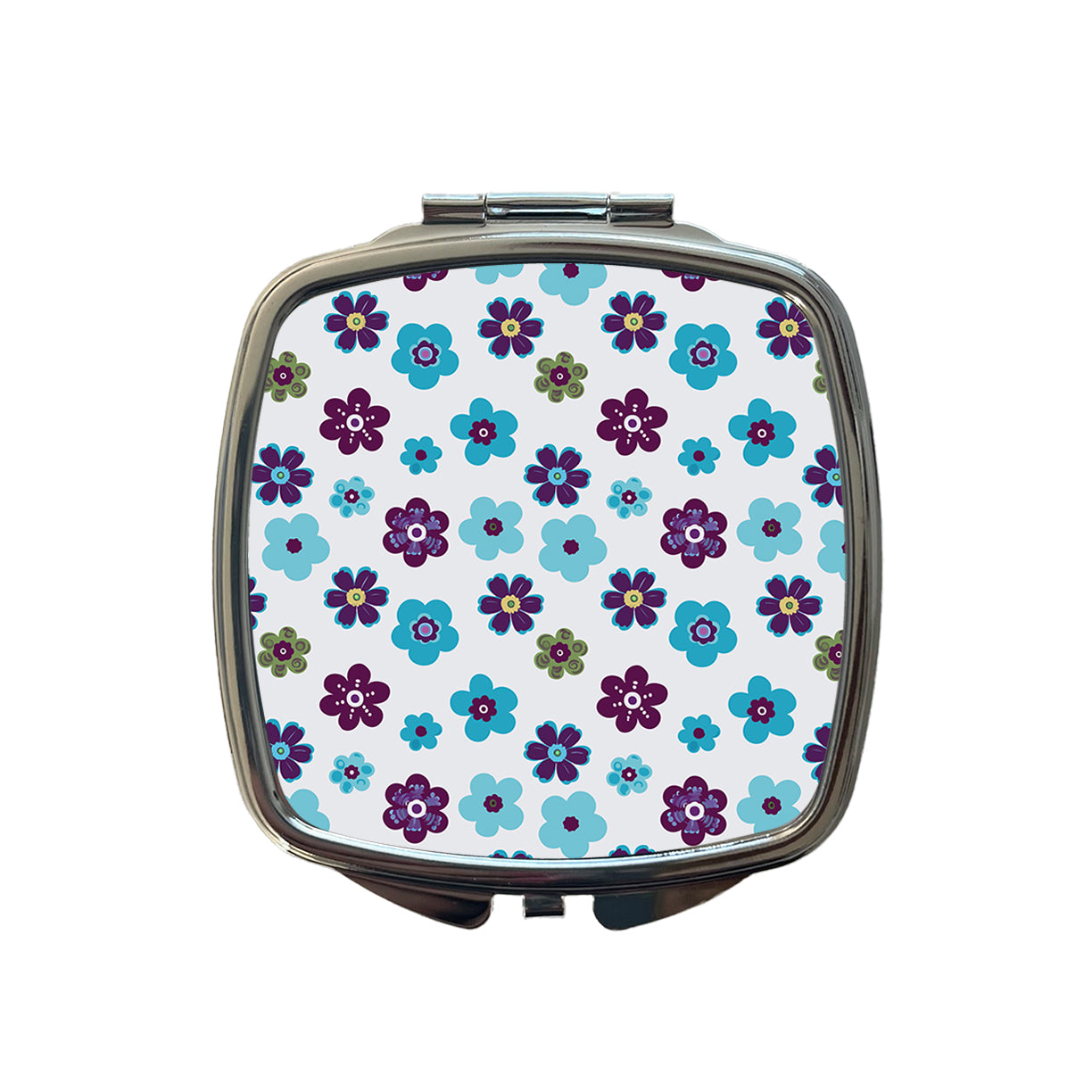 Flowers Blue Purple Cute Pattern Small Travel Purse Handbag Pocket Makeup Compact Mirror