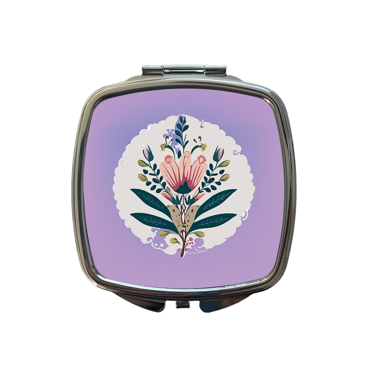 Flowers Floral Motif Bohemian Elegant Wedding Small Travel Purse Handbag Pocket Makeup Compact Mirror