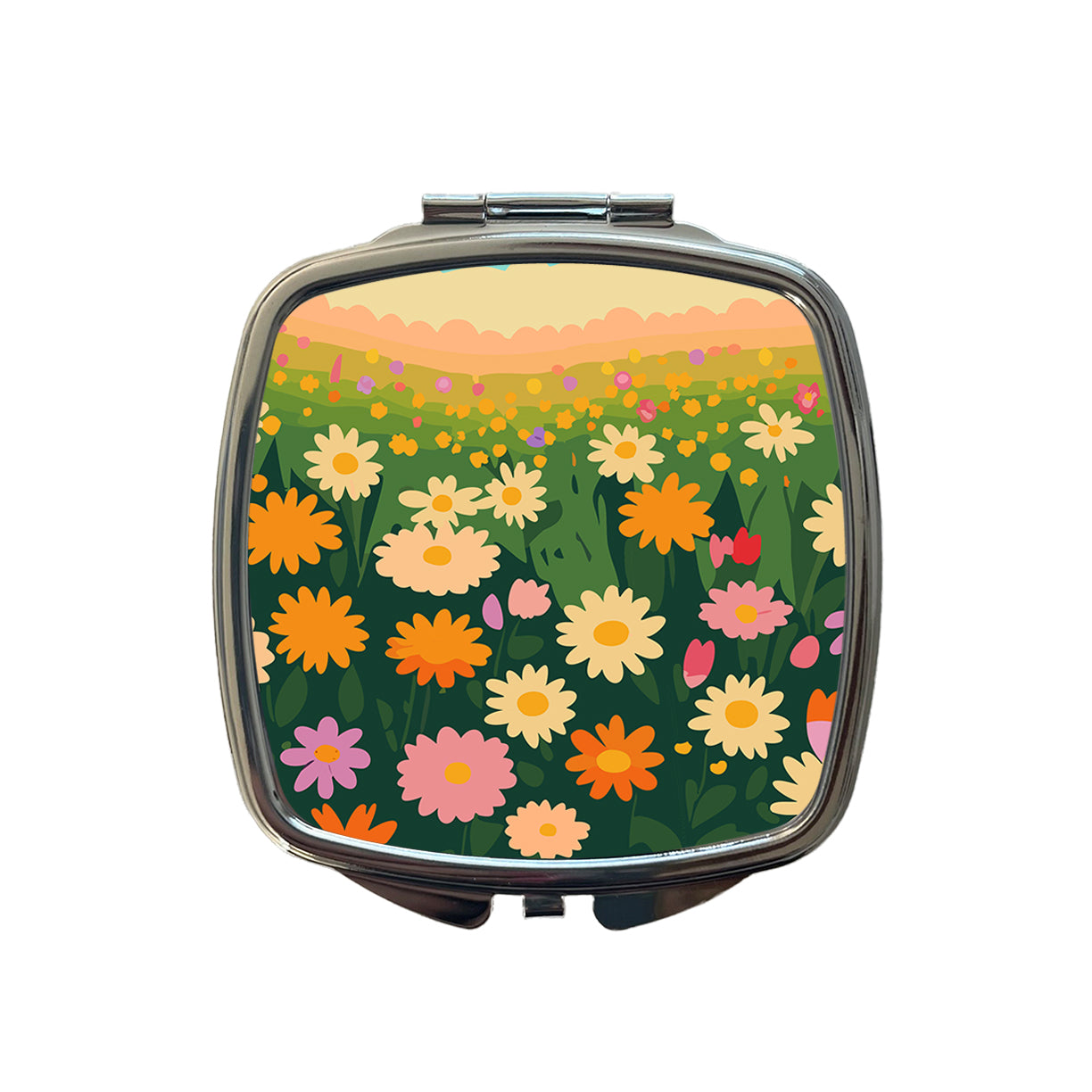 Flowers in Meadow Floral Small Travel Purse Handbag Pocket Makeup Compact Mirror