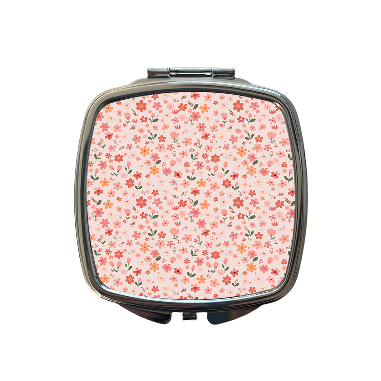Flowers Peach Pink Cute Pattern Small Travel Purse Handbag Pocket Makeup Compact Mirror