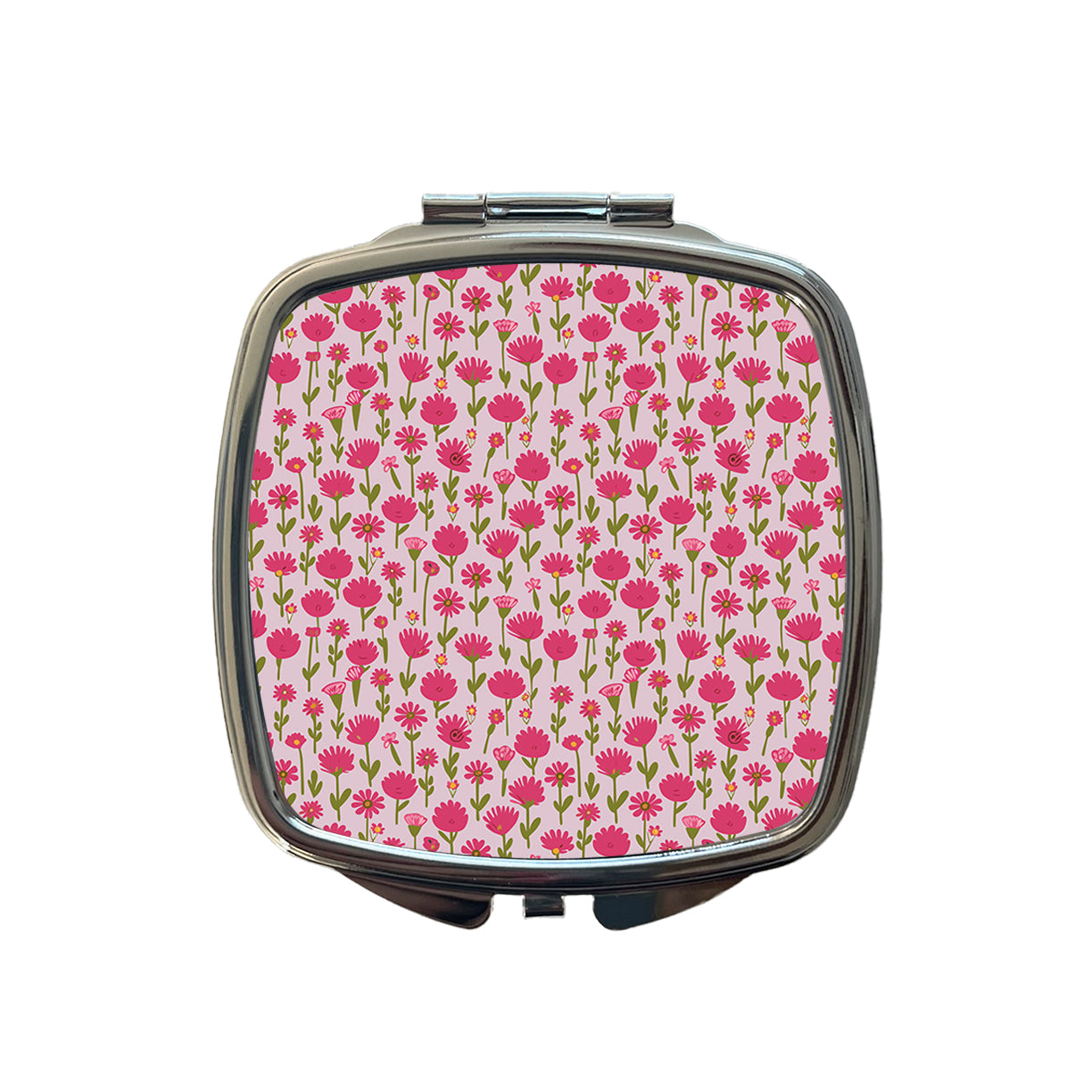 Flowers Pink Cute Pattern Small Travel Purse Handbag Pocket Makeup Compact Mirror