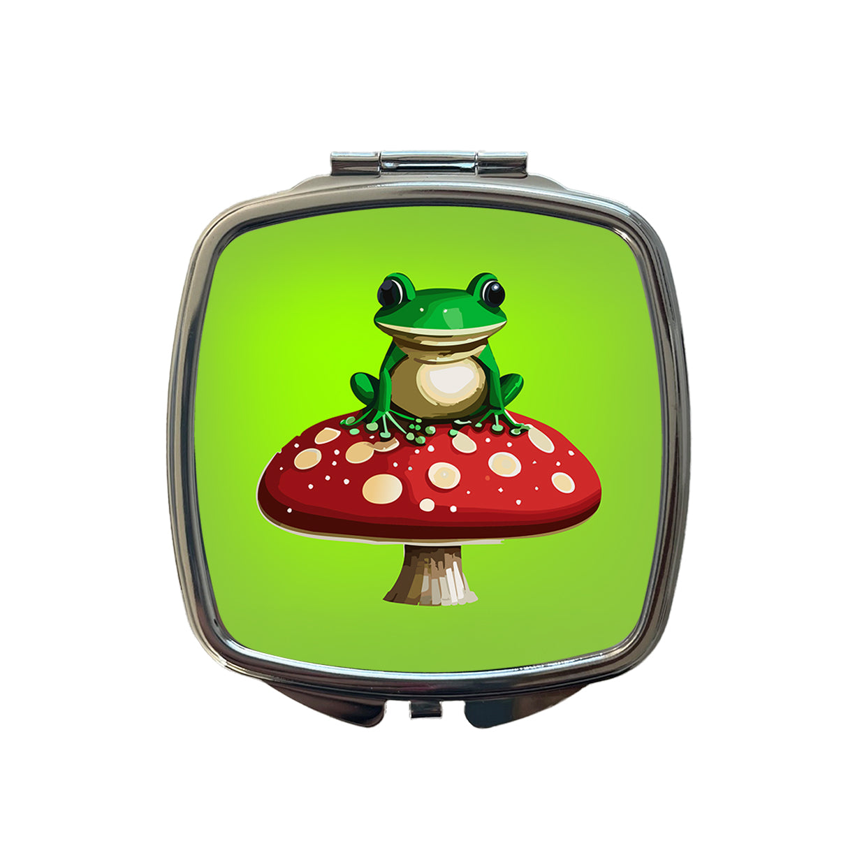 Frog on Red Toadstool Mushroom Small Travel Purse Handbag Pocket Makeup Compact Mirror