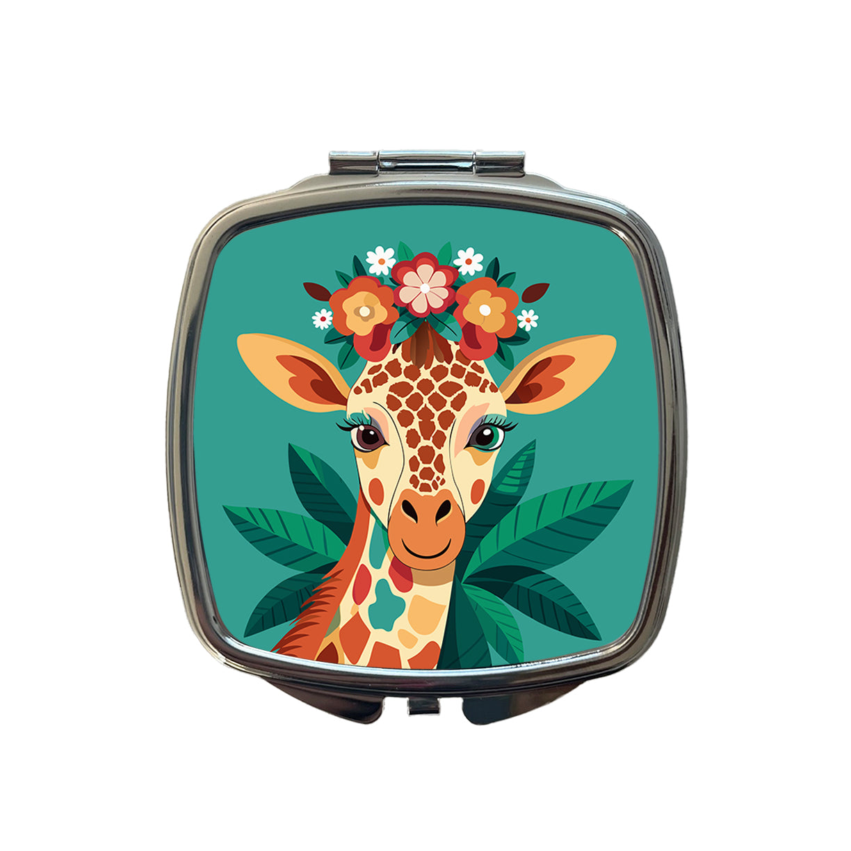 Giraffe Head Floral Flowers Small Travel Purse Handbag Pocket Makeup Compact Mirror