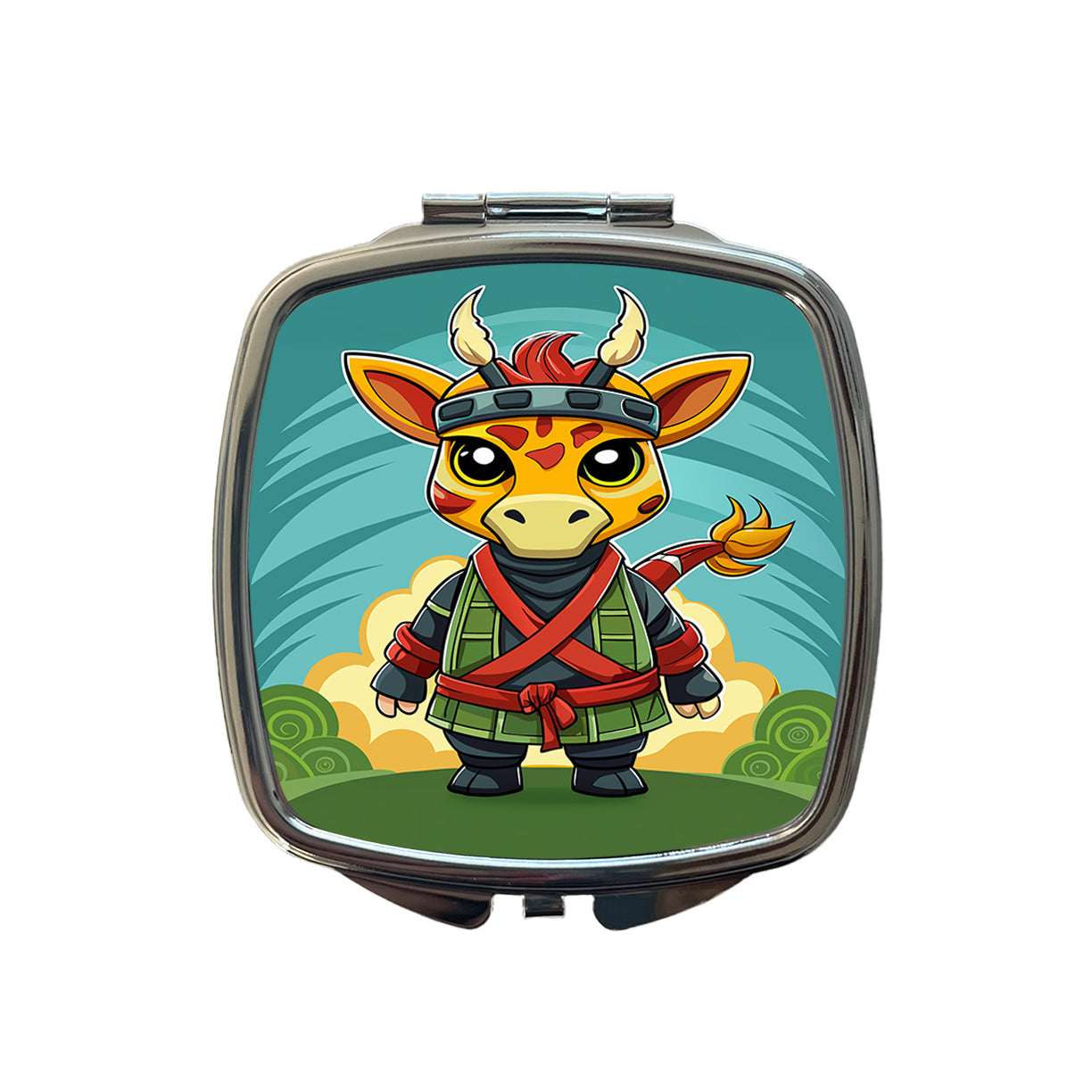 Giraffe Ninja Fighter Funny Small Travel Purse Handbag Pocket Makeup Compact Mirror