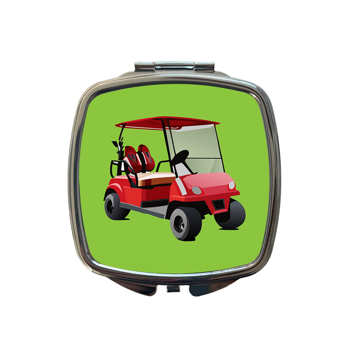 Golf Cart Red Golfing Sport Small Travel Purse Handbag Pocket Makeup Compact Mirror