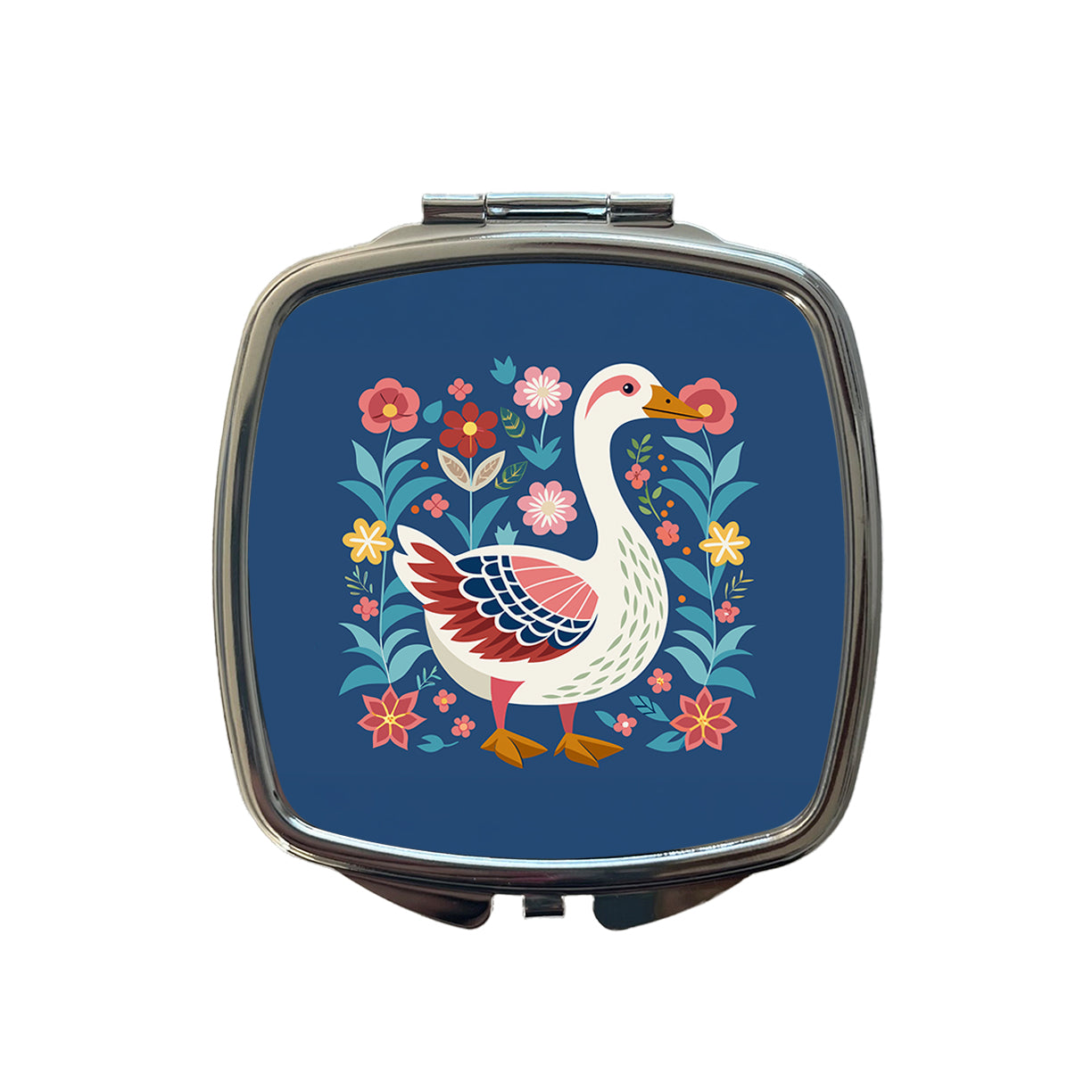 Goose Bird Floral Flowers Small Travel Purse Handbag Pocket Makeup Compact Mirror