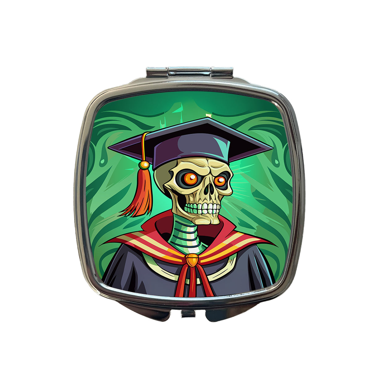 Graduate Skeleton Scary Graduation Small Travel Purse Handbag Pocket Makeup Compact Mirror