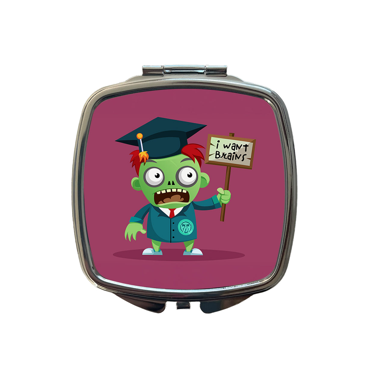 Graduate Zombie Graduation I Want Your Brains Small Travel Purse Handbag Pocket Makeup Compact Mirror