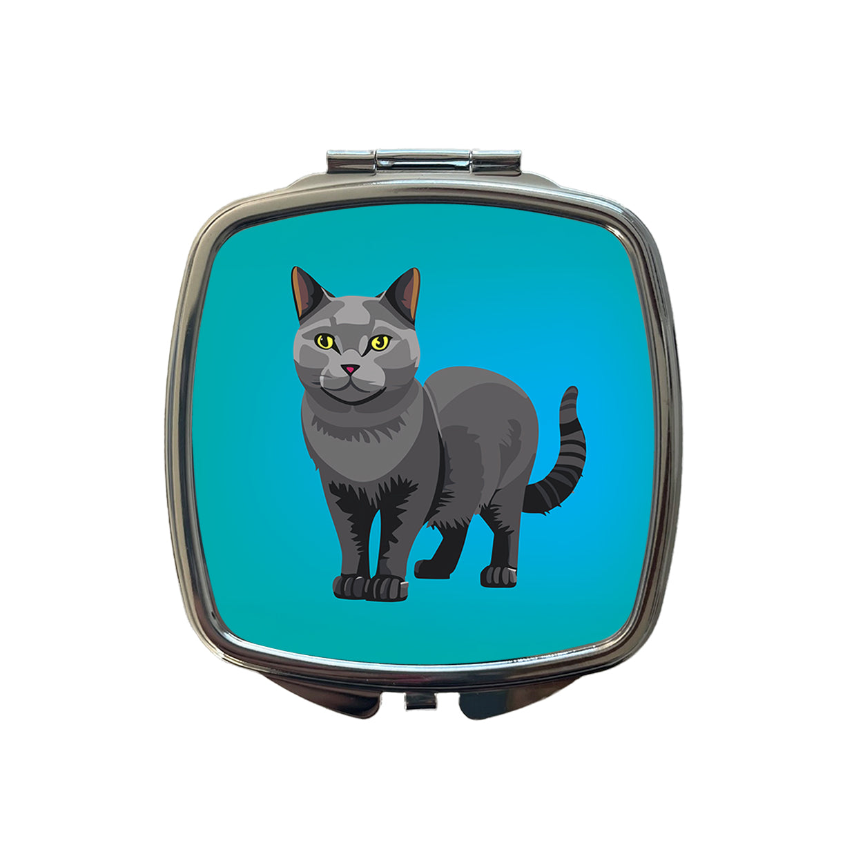 Gray Cat Standing Small Travel Purse Handbag Pocket Makeup Compact Mirror