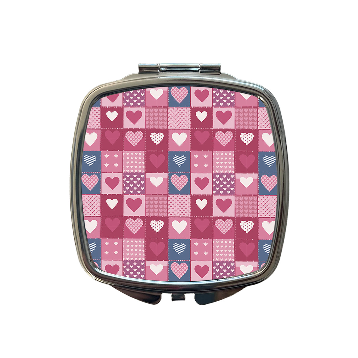 Hearts Quilt Valentines Day Anniversary Love Wedding Pattern Small Travel Purse Handbag Pocket Makeup Compact Mirror