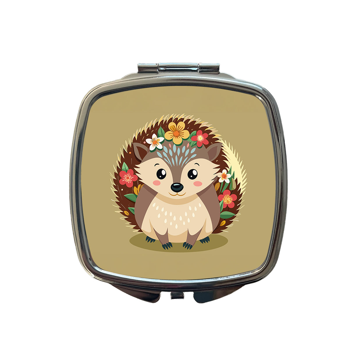 Hedgehog Floral Flowers Small Travel Purse Handbag Pocket Makeup Compact Mirror