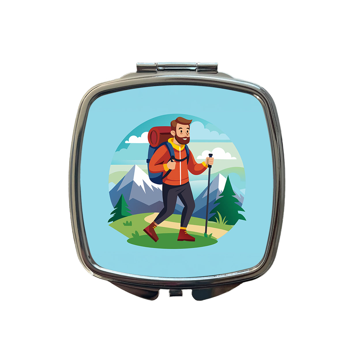 Hiker Hiking Backpacking Man Small Travel Purse Handbag Pocket Makeup Compact Mirror