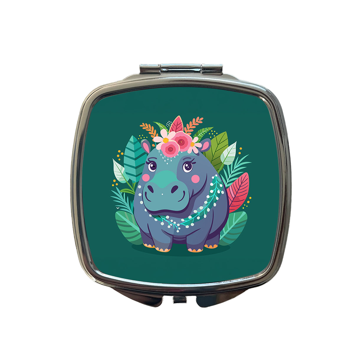 Hippopotamus Floral Flowers Small Travel Purse Handbag Pocket Makeup Compact Mirror