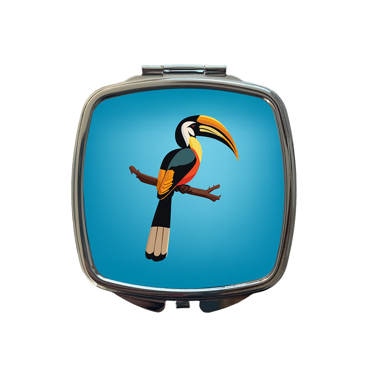 Hornbill Bird on Branch Small Travel Purse Handbag Pocket Makeup Compact Mirror