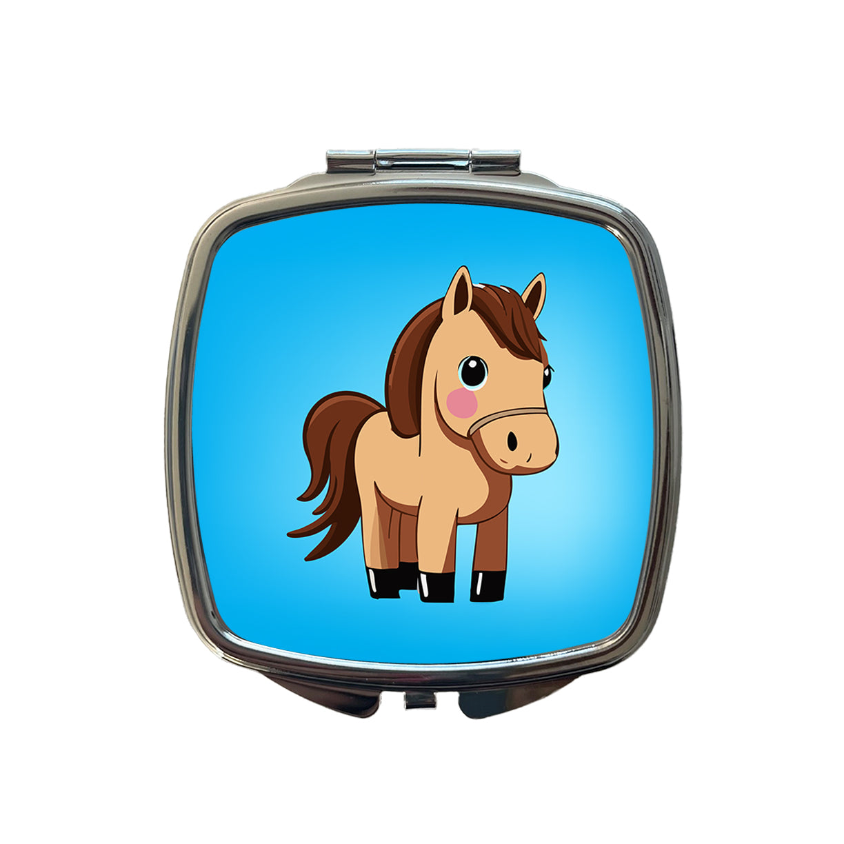 Horse Chibi Cute Standing Small Travel Purse Handbag Pocket Makeup Compact Mirror