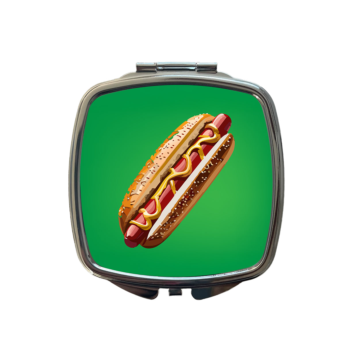Hotdog Hot Dog Bun Mustard Small Travel Purse Handbag Pocket Makeup Compact Mirror