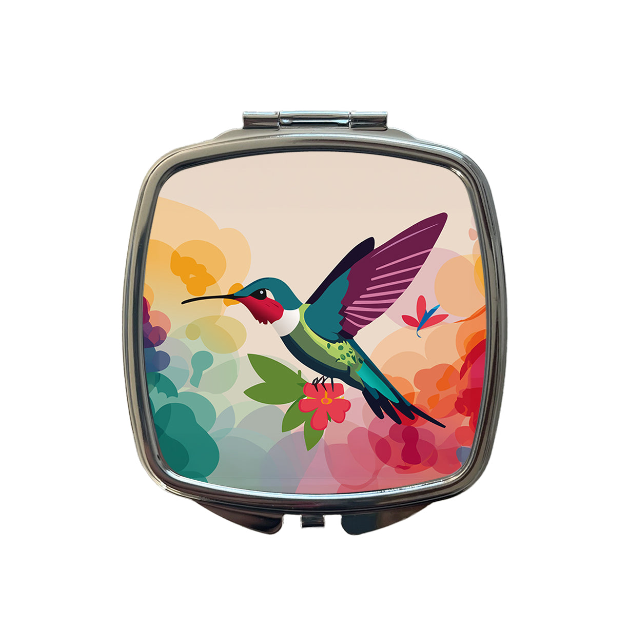 Hummingbird Colorful with Flowers Small Travel Purse Handbag Pocket Makeup Compact Mirror