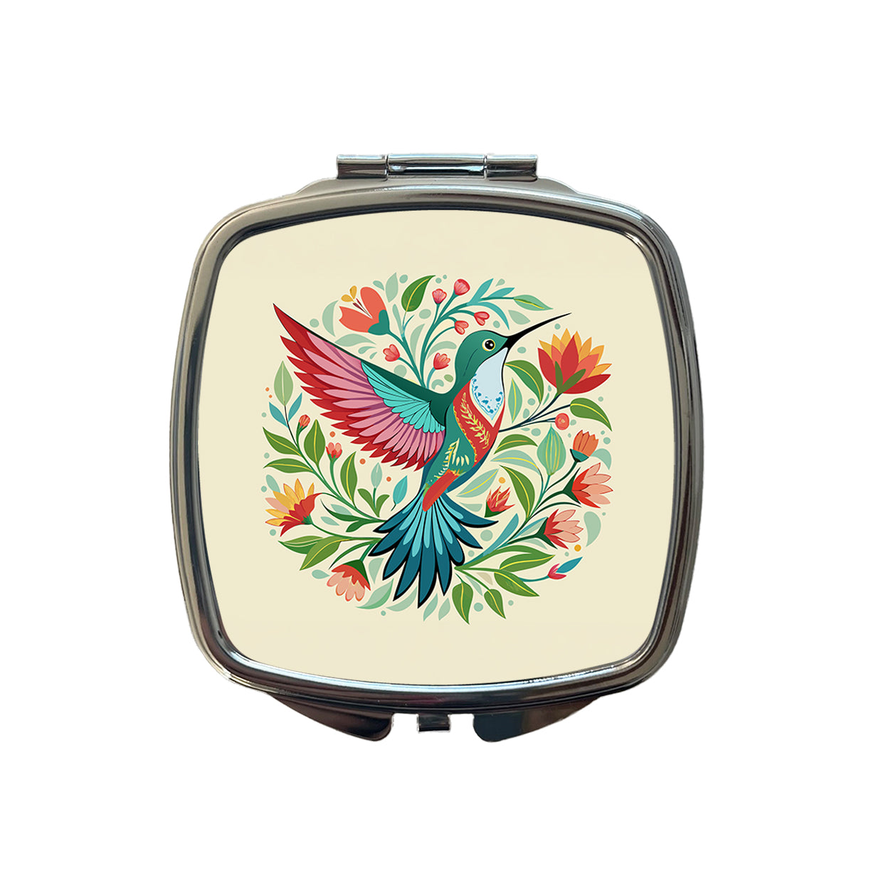 Hummingbird Floral Flowers Small Travel Purse Handbag Pocket Makeup Compact Mirror