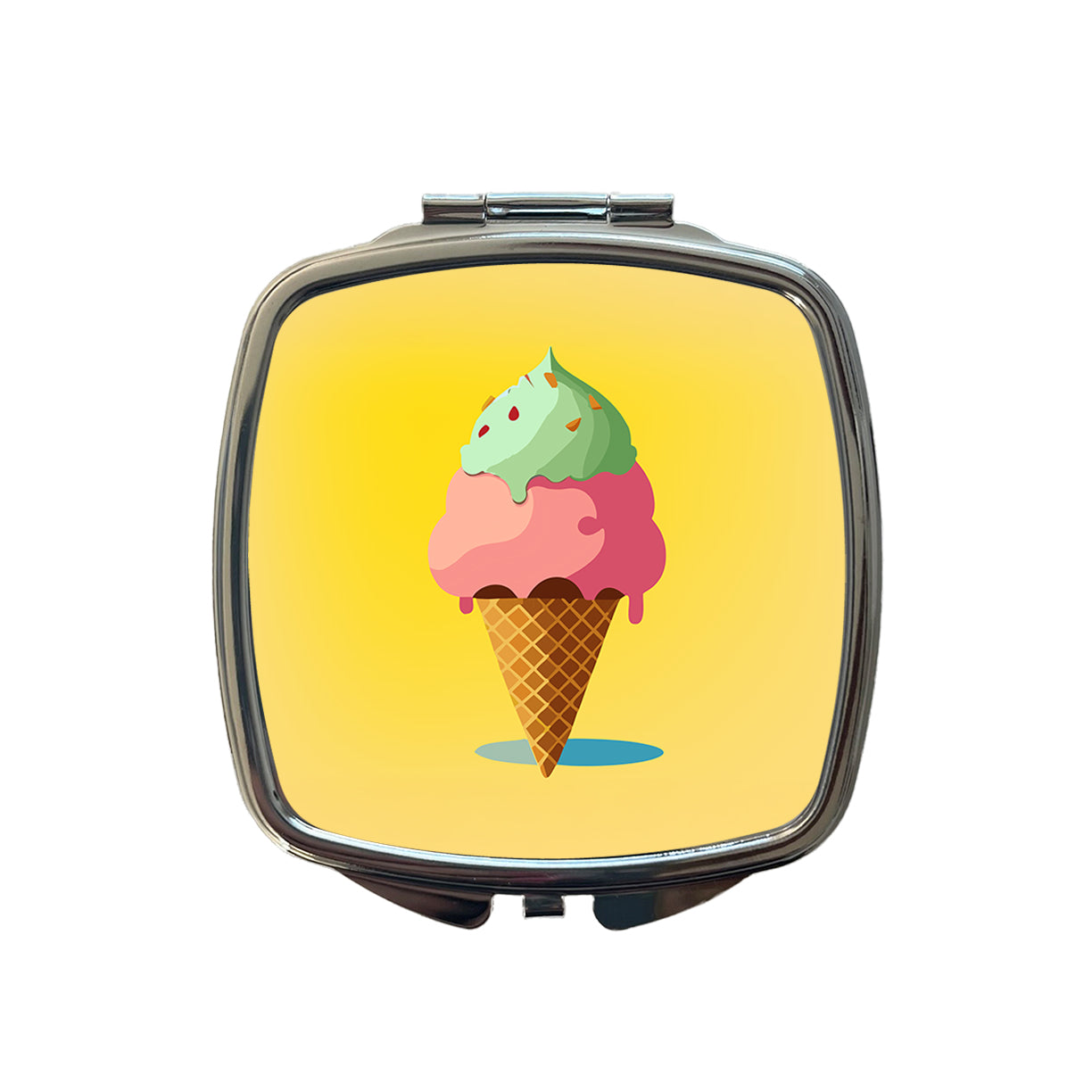 Ice Cream Cone Two Scoops Small Travel Purse Handbag Pocket Makeup Compact Mirror