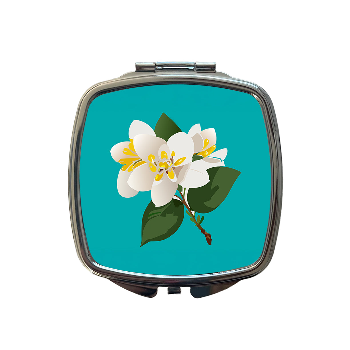 Jasmine White Flowers Small Travel Purse Handbag Pocket Makeup Compact Mirror