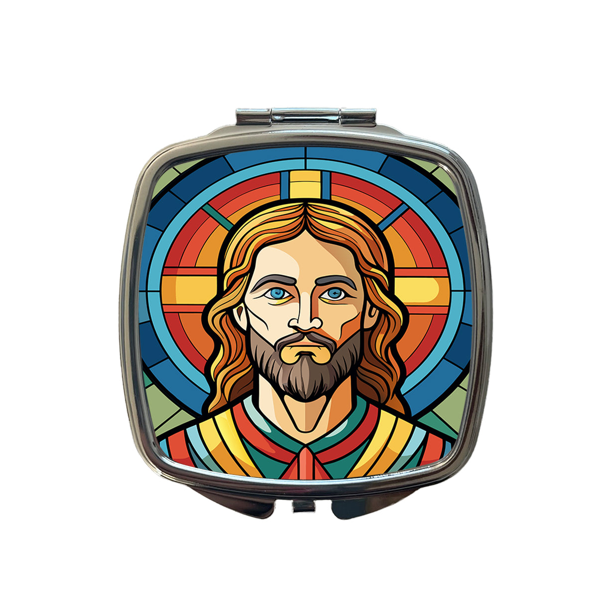 Jesus Stained Glass Christian Religious Catholic Small Travel Purse Handbag Pocket Makeup Compact Mirror