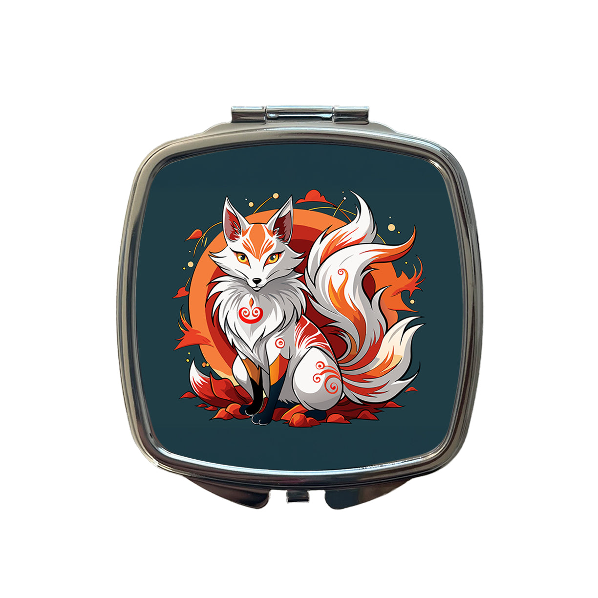 Kitsune Fox Japanese Folklore Small Travel Purse Handbag Pocket Makeup Compact Mirror