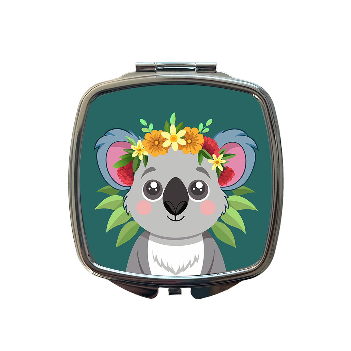 Koala Head Floral Flowers Small Travel Purse Handbag Pocket Makeup Compact Mirror