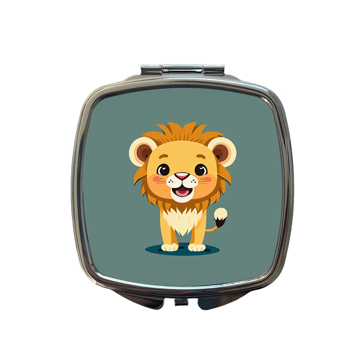 Lion Baby Smiling Standing Small Travel Purse Handbag Pocket Makeup Compact Mirror