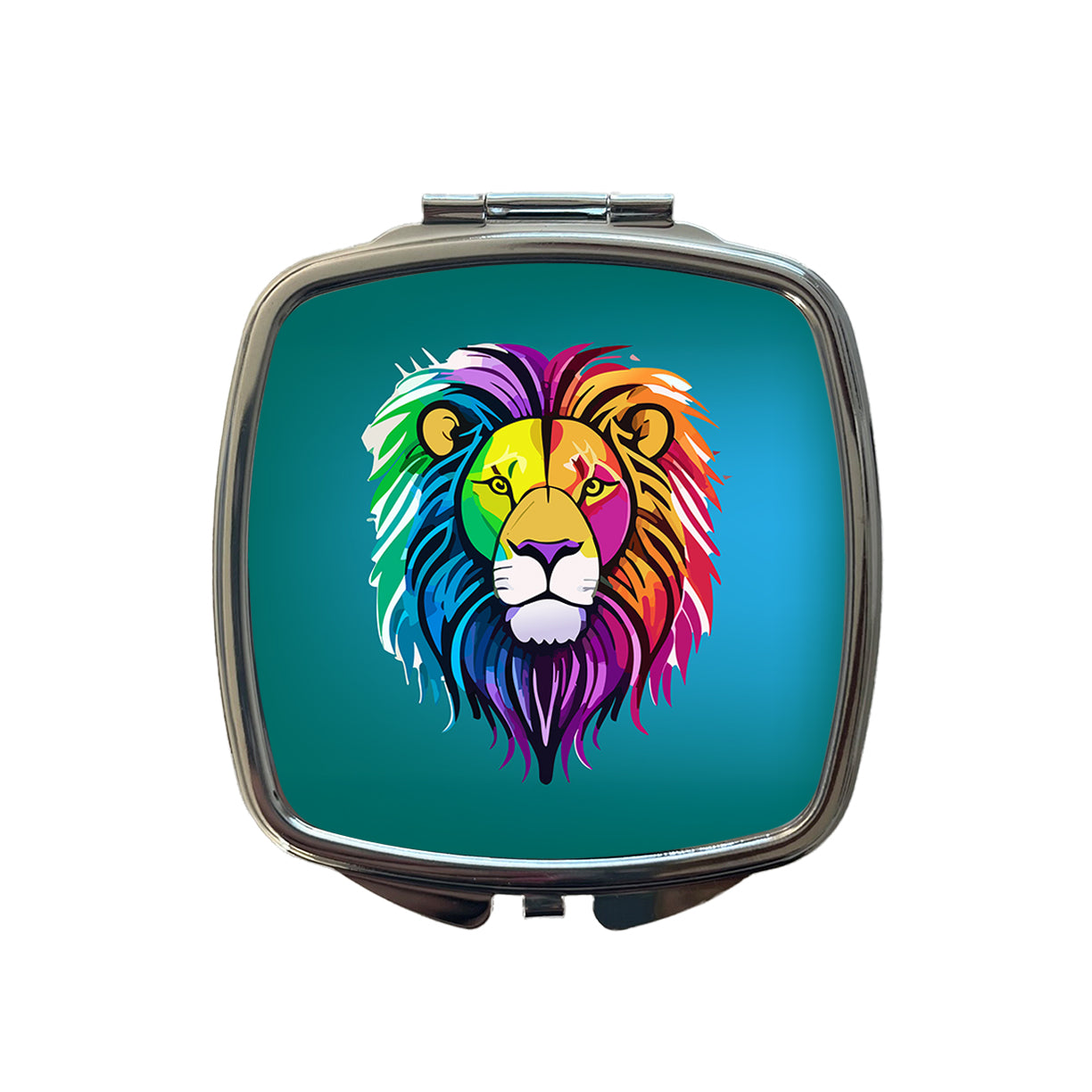 Lion Head Colorful Small Travel Purse Handbag Pocket Makeup Compact Mirror