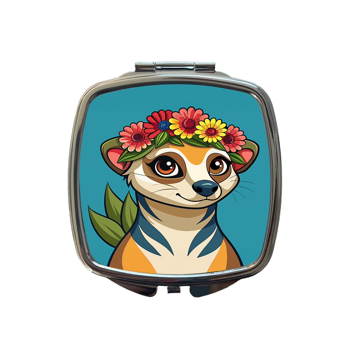 Meerkat Floral Flowers Small Travel Purse Handbag Pocket Makeup Compact Mirror