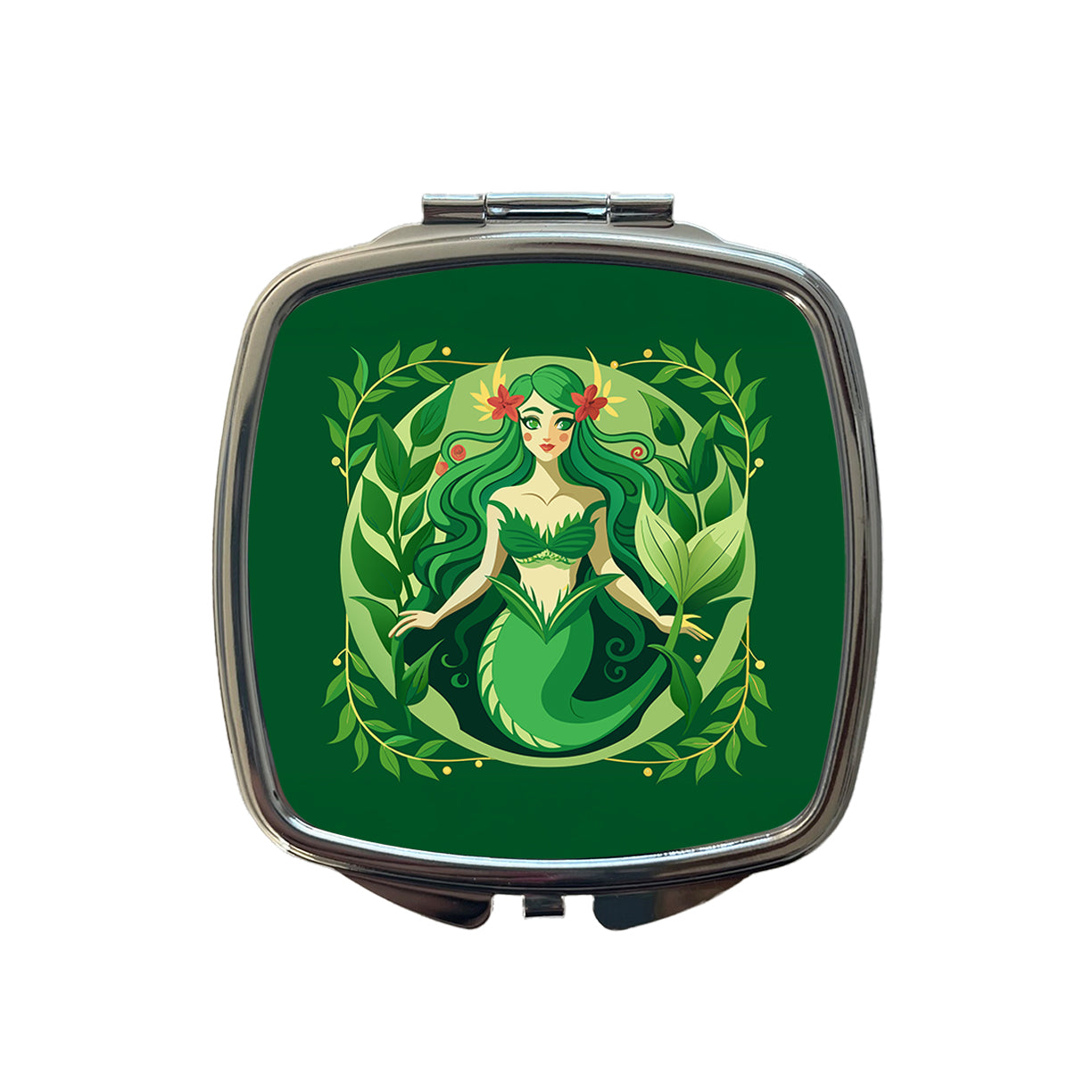 Mermaid Botanical Art Nouveau Small Travel Purse Handbag Pocket Makeup Compact Mirror