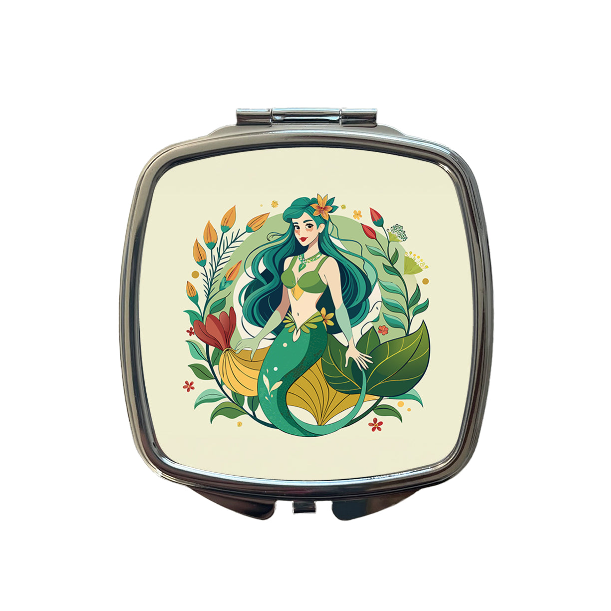 Mermaid Under Sea Botanical Art Nouveau Small Travel Purse Handbag Pocket Makeup Compact Mirror