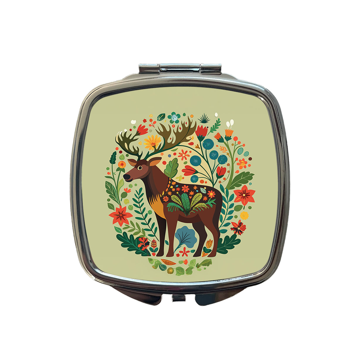 Moose Floral Flowers Small Travel Purse Handbag Pocket Makeup Compact Mirror