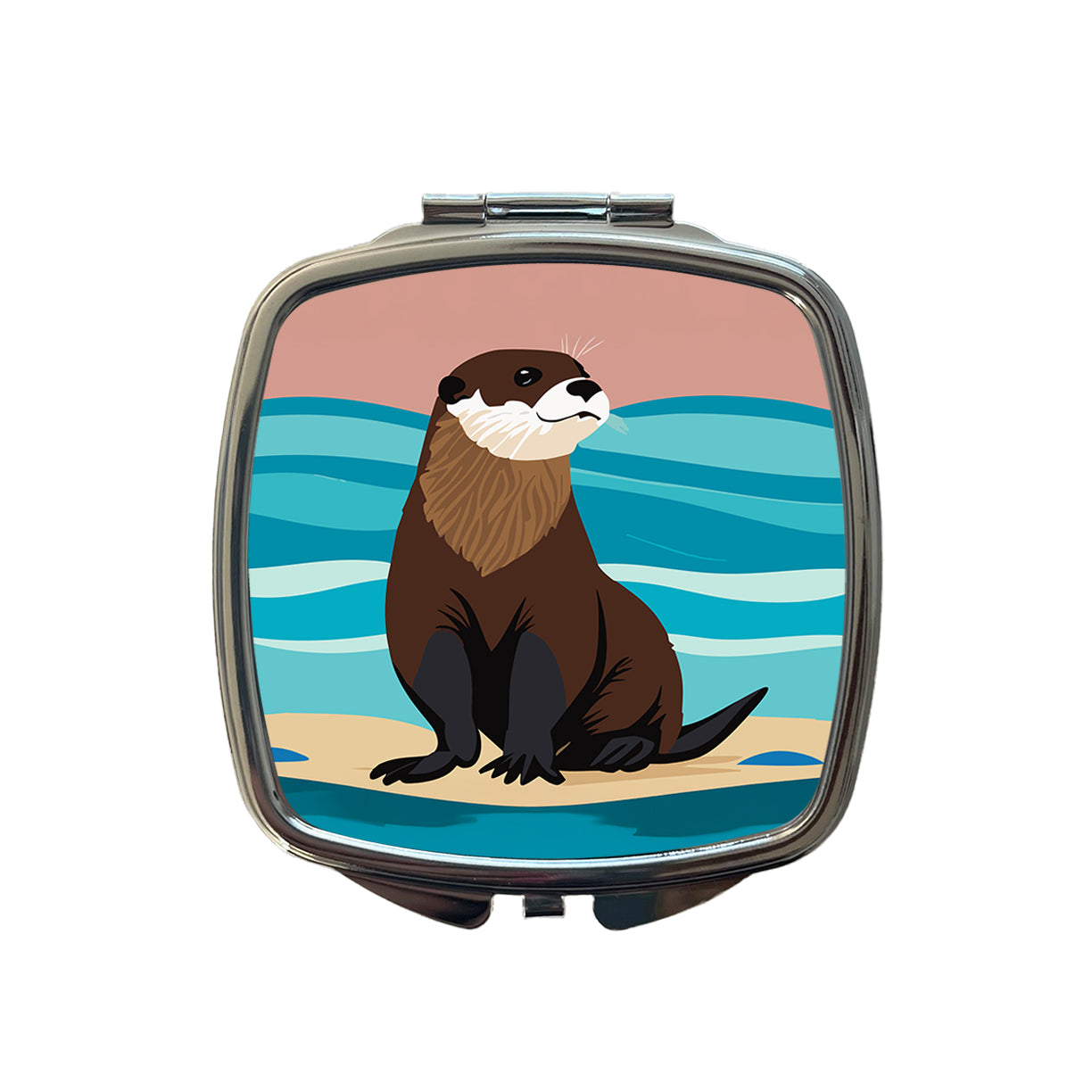 Otter on the Beach Ocean Sea Small Travel Purse Handbag Pocket Makeup Compact Mirror