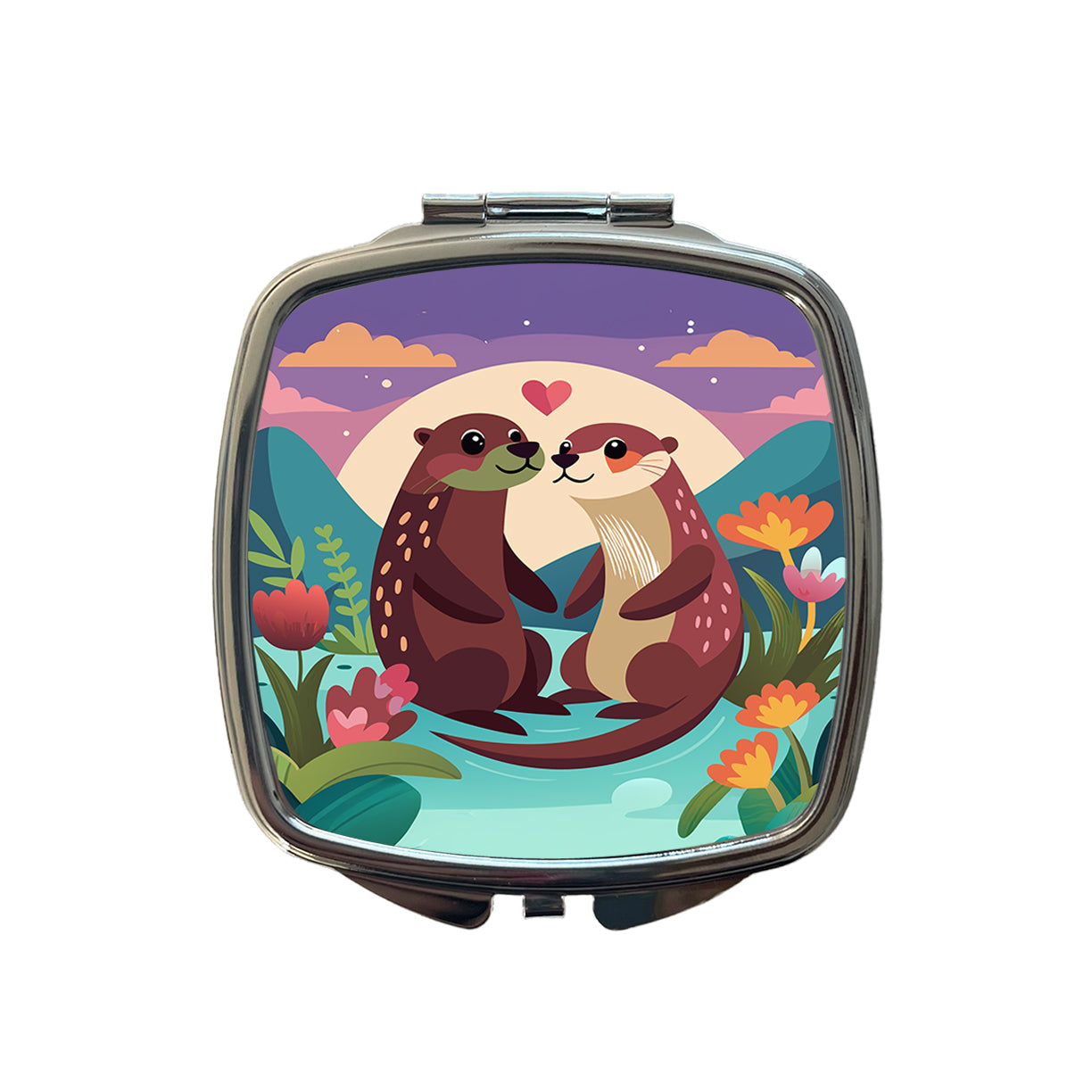 Otters in Love Anniversary Wedding Valentines Day Small Travel Purse Handbag Pocket Makeup Compact Mirror