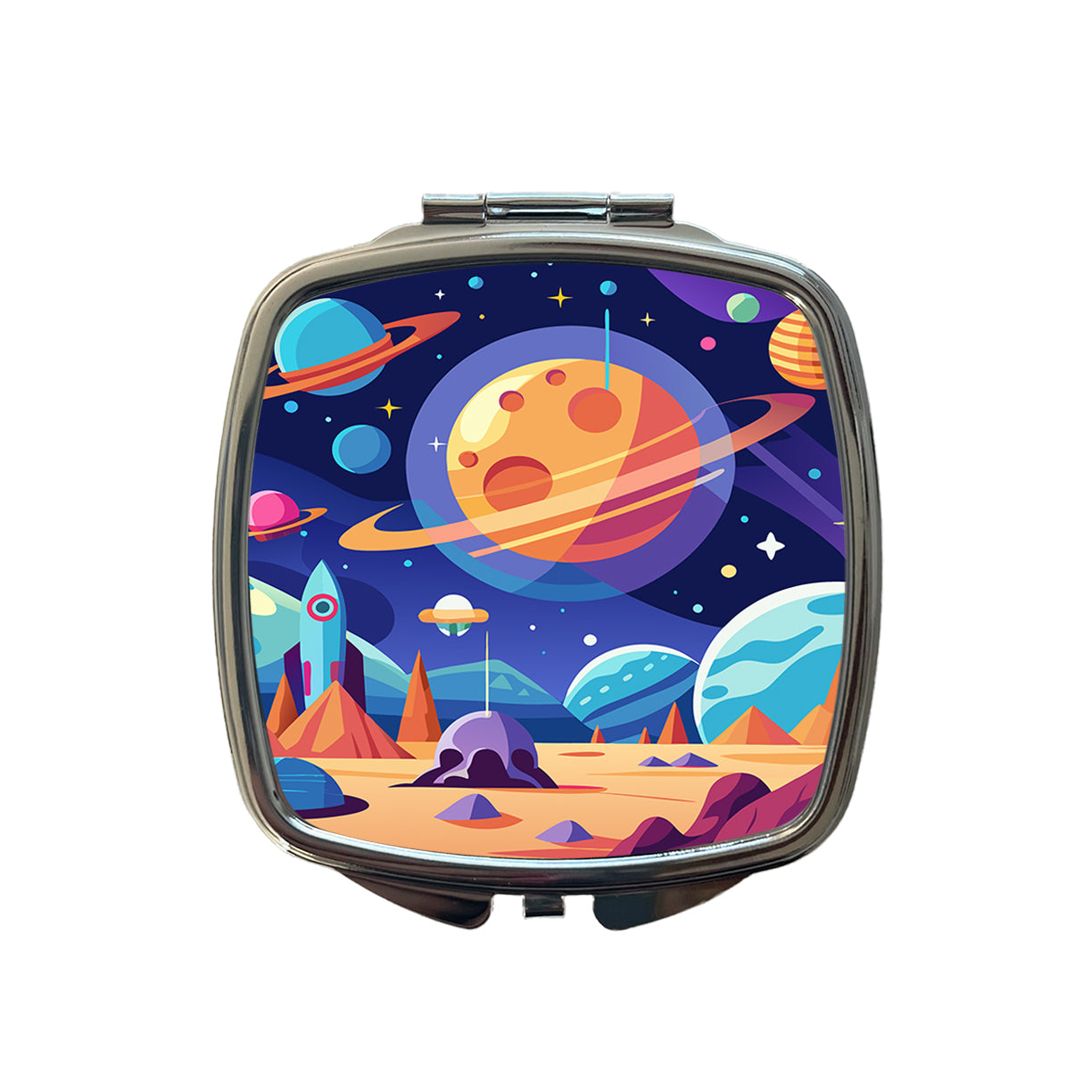Outer Space Planets Small Travel Purse Handbag Pocket Makeup Compact Mirror